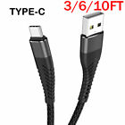 Heavy Duty Braided Usb C Type-c Fast Charging Data Sync Charger Cable Long Cord