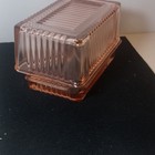 Pink Ribbed Glass Rectangle Butter Dish With Lid