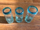 Set Of 3 Vintage Blue Rim Clear Glass Shot Glasses