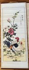 Vintage Oriental Wall Hanging Scroll Bamboo Lot Of 3 Lady Chicken 32  X 12 5 Red