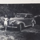 1944 Young Woman 2 Piece Swimsuit Posing Buick Super Snapshot Photograph B w