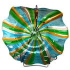 Murano Venezia Vintage Artglass Centerpiece Bowl Aqua Green Aventurine 14  Italy