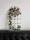 Stunning Vintage Stained Glass Arched Etched Panel Window Pane Roses Flowers