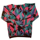 Vintage 90s Odyssey Geometric Abstract Knit Sweater Pink Teal Wool Blend Large