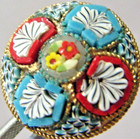 Antique  Button Brass Italy Micro Mosaic Design Metal Shank 1920s 6 8 diam