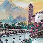 Vintage Hand Painted Mexican Tile 12  X 8  Village Street Scene Signed A Lopez