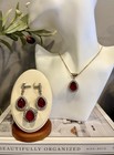 Red Vintage Jewelry Set 925 Sterling Silver Earring Ring Necklace Brass