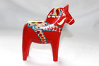 Swedish Dala Horse - 5    - Hand Painted Red Nils Olsson Sticker Vintage Sweden