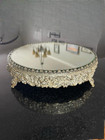 Vintage Round Silverplate Plateau Beveled Vanity Jewelry Table Top Mirror Tray