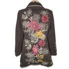Paparazzi Heavily Embroidered Dark Brown Boho Long Jacket Coat Cotton Twill Xl