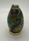 Vintage 1998 Laurel Burch Cat Ceramic Egg Canine Kitty Figurine A3969 Dog Green