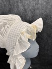 Antique Dust Cap Hat White Ruffled Dimity Cotton Draw Strings Original 18thc 
