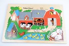 Vintage Fisher-price Wooden Puzzles Barn Yard And Dinosaurs - Set Of 2
