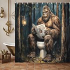 Funny Bigfoot Reading Newspaper Shower Curtain Waterproof Polyester Bath Decor