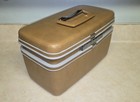 Vtg Samsonite Silhouette Train Case Brown tan Cosmetic Carry On Luggage W Key