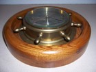 Vtg Bell Clock Co  Brass Ships Wheel Case Quartz Clock W  Oak Frame - Nautical