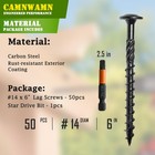  pack Of 50   14 X 6 Wood Structural Lag Screws  Black Coated Torx star Drive