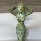 Vintage 10   cast Iron Mermaid Shelf Sitter Holding Hair Figurine Green Patina