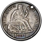Seaside Scene  w e h   Silver Love Token On 1891 Seated Liberty Dime