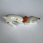 Vintage Japan Porcelain Hound Dog   2 Puppies Set Polka Dots With Bow