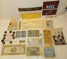 Junk Drawer Vintage Lot Of Antique Checks Stamps Currency Coins Foreign U s 