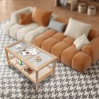 2 Tiers Wood Rectangle Coffee Table Glass Tabletop Living Room Storage Table 