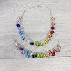 Vintage Sterling Silver Rainbow Glass Drop Link Chain Necklace   Bracelet Pride