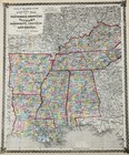 1875 Southern States Map Original  17x14  Tennessee Kentucky Louisiana Arkansas 