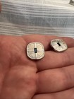 Vintage Tie Clip Tie Bar Clasp Cuff Links Set Silver Tone L 87 Blue Stone