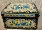 Vintage Daher Metal Hinged Decorative Tin Faux Needlepoint Floral Design England