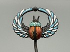 Antique Art Deco Egyptian Revival Sterling Enamel Scarab Hatpin Hat Pin Beetle