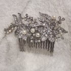 Silver Floral Crystal Rhinestone Faux Pearl Bridal Wedding Hair Comb Headpiece