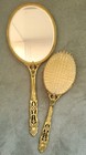Vintage Vanity Brush And Mirror Set Ornate Gold Tone Handles
