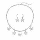 Butterfly Necklace And Earrings Set Silver Tone Rhinestone Women s Jewelry