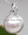 925 Sterling Silver 18  Genuine White Pearl Pendant Necklace Cultured Freshwater