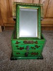 Vintage Mid Century Chinese Lacquer Jewelry Box Beveled Mirror Birds Chest