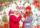 7x5ft Merry Christmas Backdrop Banner Red Santa Xmas Tree Photography Background