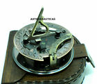 Vintage Directional Marine Navigation Brass Sundial Compass With Leather Case
