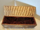 Antique Flemish Pyro Burned Folk Art Wood Box Neck Tie 14  W Signed 1900 s