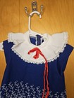 1970s 80s Vintage Navy Blue Dress With White Lace Collar