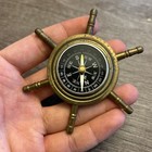 Vintage Brass Ship Wheel Compass Nautical