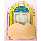 Vintage Mechanical Valentine Card     Girl Knocking  Braided Rug     1930s