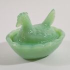 Jadeite Jadite Green Glass Miniature Hen On Nest Salt Cellar Trinket Dish