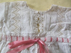 Antique White Off White Baby Or Doll Dress With Fancy Lace And Pink Ribbon