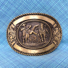 Steer Wrestling Cowboy Trophy Belt Buckle Vintage 70s Award Design Medals shy010