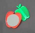 Vintage Pennsylvania Dutch Country Apple Compact Comb mirror Set Hong Kong 1960s