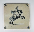 Antique Delft Blue   White Tile   Depicting Cavalier Rider Figure   Circa 18th C
