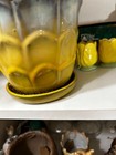Mid Century Ceramic Planter Vintage Yellow Flower Round Pot Decor