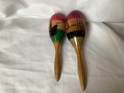 Set Of 2 Colorful Wooden Maracas rattles Hand Painted  Barbados