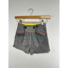 Kids Lederhosen Shorts Grey Suede Embroidered Red Green Buttons Bavarian
